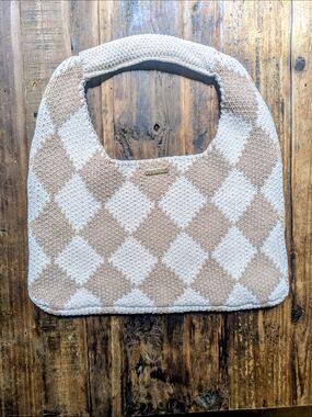 Kopari Argyle Beige & Cream Knit Shoulder Bag - Women